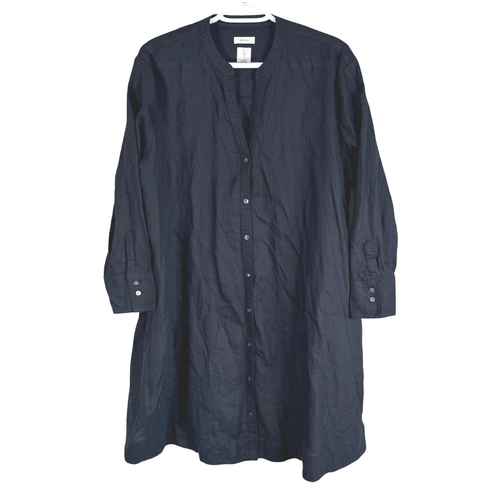 Joie 100% Linen Shirt Dress Oversized Womens M Black Long Sleeve Buttons